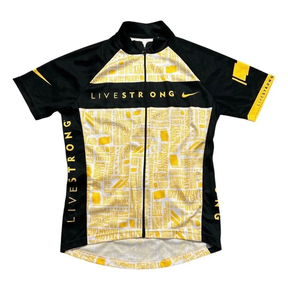 Nike Livestrong Cycling Jersey Mens S Black Yellow Short Sleeve Full Zip Bike - Picture 1 of 5